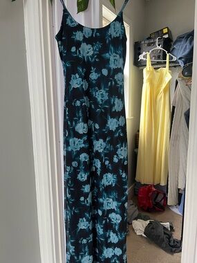Blue Floral Slip Maxi Dress with Teal Blue Blooms